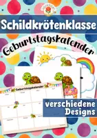 Vorschau - Mal- und Bastelvorlagen - Schildkrötenklasse - Geburtstagskalender (Klassentier) - Deckblatt