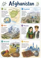 Vorschau - Arbeitsblätter - Lernposter + Arbeitsblätter zum Thema "Afghanistan" + Lösung & MP3 + Mindmap + Infografik - Deckblatt