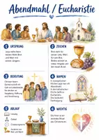 Vorschau - Arbeitsblätter - Lernposter + AB mit Fragen zum Thema "Abendmahl / Eucharistie" + Lösungsblatt + Mindmap + Infografik - Deckblatt