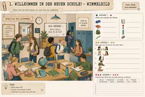 Vorschau - Arbeitsblätter - VKL mit Herz: Zusatzmaterial Willkommen: Wimmelbild/Bild-Wortkarten - Deckblatt