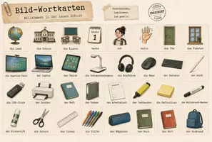 Vorschau - Arbeitsblätter - VKL mit Herz: Zusatzmaterial Willkommen: Wimmelbild/Bild-Wortkarten - Seite 1