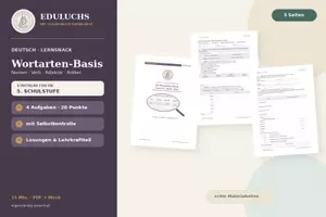 Vorschau - Arbeitsblätter - Wortarten wiederholen – Nomen, Verben, Adjektive & Artikel | Deutsch 5. Klasse - Deckblatt