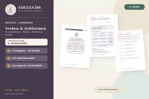 Vorschau - Arbeitsblätter - Verben und Zeitformen – Präsens, Präteritum & Perfekt | Deutsch 5. Klasse - Deckblatt