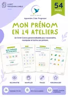 Aperçu - Jeux - Mon prénom en ateliers – Livret personnalisable Canva + alphabet en planchettes | PS-MS - Page de couverture