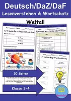 Vorschau - Arbeitsblätter - Weltall : Leseverstehen und Wortschatz - DaZ/DaF • Deutsch • Sachunterricht - Deckblatt