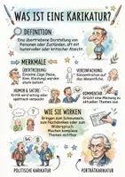 Vorschau - Arbeitsblätter - Lernposter + Arbeitsblätter zum Thema "Karikatur" + Lösung & MP3 + Mindmap + Infografik - Deckblatt