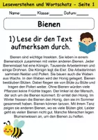 Vorschau - Arbeitsblätter - Bienen : Leseverstehen und Wortschatz - DaZ/DaF • Deutsch • Sachunterricht - Seite 1