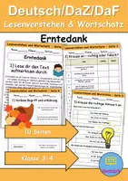 Vorschau - Arbeitsblätter - Erntedank : Leseverstehen und Wortschatz - DaZ/DaF • Deutsch • Sachunterricht - Deckblatt