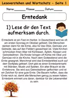 Vorschau - Arbeitsblätter - Erntedank : Leseverstehen und Wortschatz - DaZ/DaF • Deutsch • Sachunterricht - Seite 1
