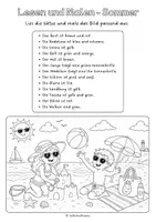 Vorschau - Arbeitsblätter - Lesen und Malen Sommer – 5 Sommerbilder, 2-fach differenziert | Deutsch Klasse 3-5 I Leseverstehen DaZ/DaF 1. & 2. Lernjahr I Back to School Material für den Schuljahresbeginn nach den Sommerferien - Seite 1