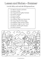 Vorschau - Arbeitsblätter - Lesen und Malen Sommer – 5 Sommerbilder, 2-fach differenziert | Deutsch Klasse 3-5 I Leseverstehen DaZ/DaF 1. & 2. Lernjahr I Back to School Material für den Schuljahresbeginn nach den Sommerferien - Seite 3