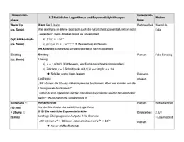 Vorschau - Stundenentwürfe - Natürlicher Logarithmus und Exponentialgleichungen | Oberstufe | Mathematik - Seite 1