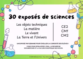 Aperçu - Préparation de séance / Séance complète - 30 cartes d'exposés en sciences - Page 1