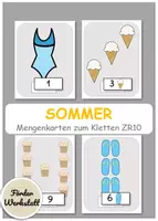 Vorschau - Arbeitsblätter - Klettaufgaben Sommer/Eis: Differenzierte Mengenkarten ZR10 - TEACCH - Deckblatt