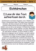 Vorschau - Arbeitsblätter - Eichhörnchen : Leseverstehen und Wortschatz - DaZ/DaF • Deutsch • Sachunterricht - Seite 1