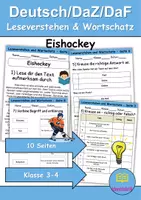 Vorschau - Arbeitsblätter - Eishockey : Leseverstehen und Wortschatz - DaZ/DaF • Deutsch • Sachunterricht - Deckblatt