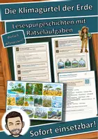 Vorschau - Mal- und Bastelvorlagen - Die Klimagürtel der Erde – Lesespurgeschichte mit Rätselaufgaben (Klasse 7) - Deckblatt