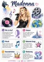 Vorschau - Arbeitsblätter - Lernposter + Arbeitsblätter zum Thema "Madonna" + Lösung & MP3 + Mindmap + Infografik - Deckblatt
