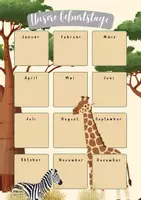 Vorschau - Mal- und Bastelvorlagen - Geburtstagskalender Grundschule | Safari | Savanne | Giraffe & Zebra - Seite 1