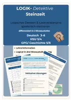 Vorschau - Stationenlernen - LOGIK-Detektive: Steinzeit – Logical Logikrätsel, differenziert Klasse 3-6 - Deckblatt