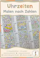 Vorschau - Arbeitsblätter - Uhrzeiten bestimmen - Rechnen und Malen - Deckblatt