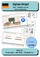 Vorschau - Arbeitsblätter - Hörverstehen DaZ A1 – Hörspiel „Im Klassenzimmer" interaktiv + Arbeitsblätter | Schulsachen, Audio, QR-Code - Deckblatt