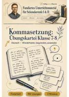 Vorschau - Arbeitsblätter - Kommasetzung: Übungskartei für Klasse 7-8 Deutsch - Deckblatt