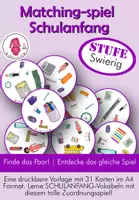 Vorschau - Spiele - Schulanfang Zuordnungsspiel Swierig Wortschatzspiel Schule • Schulmaterialien • Sprachförderung • Kindergarten & Grundschule - Deckblatt