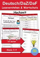 Vorschau - Arbeitsblätter - Hochzeit : Leseverstehen und Wortschatz - DaZ/DaF • Deutsch • Sachunterricht - Deckblatt