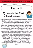Vorschau - Arbeitsblätter - Hochzeit : Leseverstehen und Wortschatz - DaZ/DaF • Deutsch • Sachunterricht - Seite 1