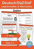 Vorschau - Arbeitsblätter - Indien : Leseverstehen und Wortschatz - DaZ/DaF • Deutsch • Sachunterricht - Deckblatt