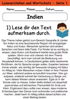 Vorschau - Arbeitsblätter - Indien : Leseverstehen und Wortschatz - DaZ/DaF • Deutsch • Sachunterricht - Seite 1