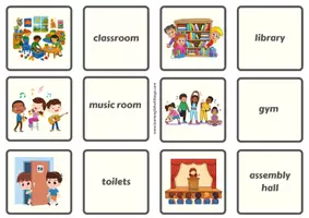 Vista previa - Juegos / Gamificación - School Places Memory Game | British English Vocabulary - página 1