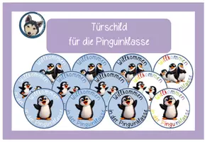 Vorschau - Bildkarten - Türschilder Pinguin Willkommenskärtchen #Pinguinklasse #Klassentier - Deckblatt
