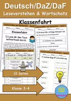 Vorschau - Arbeitsblätter - Klassenfahrt : Leseverstehen und Wortschatz - DaZ/DaF • Deutsch • Sachunterricht - Deckblatt