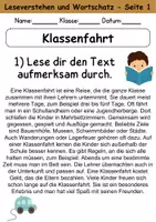 Vorschau - Arbeitsblätter - Klassenfahrt : Leseverstehen und Wortschatz - DaZ/DaF • Deutsch • Sachunterricht - Seite 1
