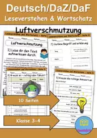 Vorschau - Arbeitsblätter - Luftverschmutzung : Leseverstehen und Wortschatz - DaZ/DaF • Deutsch • Sachunterricht - Deckblatt