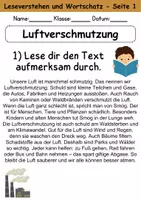 Vorschau - Arbeitsblätter - Luftverschmutzung : Leseverstehen und Wortschatz - DaZ/DaF • Deutsch • Sachunterricht - Seite 1