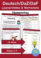 Vorschau - Arbeitsblätter - Namenstag : Leseverstehen und Wortschatz - DaZ/DaF • Deutsch • Sachunterricht - Deckblatt
