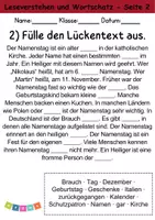 Vorschau - Arbeitsblätter - Namenstag : Leseverstehen und Wortschatz - DaZ/DaF • Deutsch • Sachunterricht - Seite 2