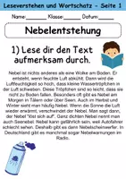 Vorschau - Arbeitsblätter - Nebelentstehung: Leseverstehen und Wortschatz - DaZ/DaF • Deutsch • Sachunterricht - Seite 1