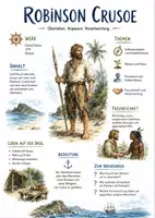 Vorschau - Arbeitsblätter - Lernposter + AB mit Fragen zum Thema "Robinson Crusoe" + Lösungsblatt + Mindmap + Infografik - Deckblatt