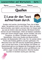 Vorschau - Arbeitsblätter - Quallen : Leseverstehen und Wortschatz - DaZ/DaF • Deutsch • Sachunterricht - Seite 1