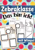 Vorschau - Mal- und Bastelvorlagen - Zebraklasse - Das bin ich | Steckbrief (Klassentier) - Deckblatt