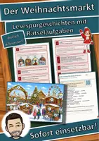 Vorschau - Arbeitsblätter - Materialpaket Winter und Advent für die 4. Klasse: 5 Lesespurgeschichten mit Rätselaufgaben (Weihnachtsmarkt, Fröbelsterne, Sternbilder & mehr) - Seite 1