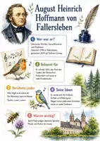 Vorschau - Arbeitsblätter - Lernposter + AB mit Fragen zum Thema "August Heinrich Hoffmann von Fallersleben" + Lösungsblatt + Mindmap + Infografik - Deckblatt