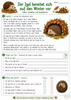 Vorschau - Arbeitsblätter - Der Igel bereitet sich auf den Winter vor – Lesetext & Aufgaben - Seite 1