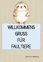 Vorschau - Anderer Materialtyp - Faultierklasse: Willkommensgruss Schulanfang - Deckblatt