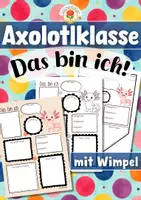 Vorschau - Mal- und Bastelvorlagen - Axolotlklasse - Das bin ich | Steckbrief (Klassentier) - Deckblatt