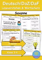 Vorschau - Arbeitsblätter - Savanne : Leseverstehen und Wortschatz - DaZ/DaF • Deutsch • Sachunterricht - Deckblatt